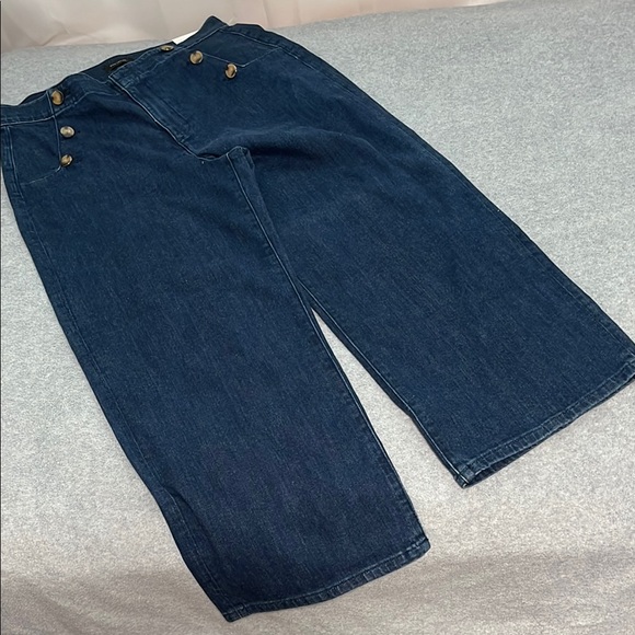 Wide Leg High Rise Jeans Womens Size 12 Coastal Sailor Nautical Ankle - Picture 2 of 12